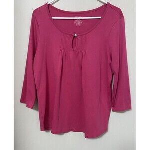 L.L. Bean L Reg Pink 3/4 Sleeve Top 100% Supima Cotton Top Key Hole Neckline